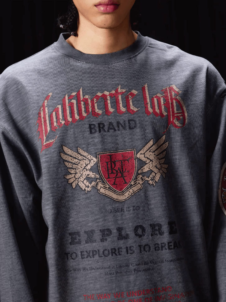 Labt Faded Dye Vintage Print Long Sleeve Tee | Face 3 Face