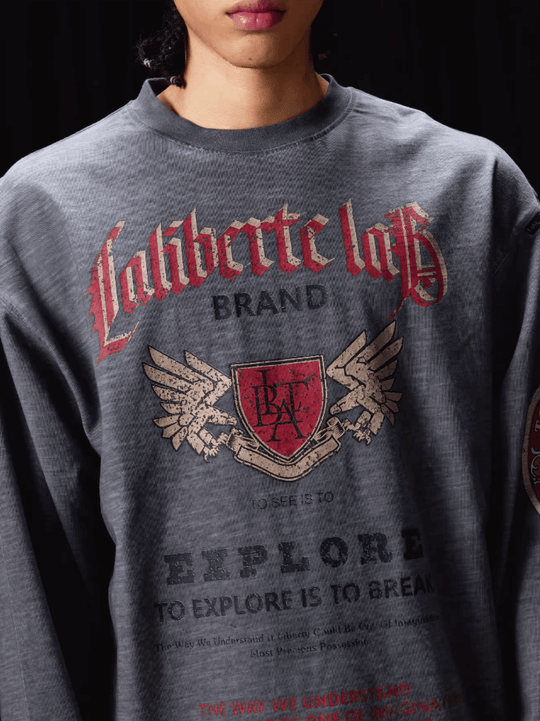 Labt Faded Dye Vintage Print Long Sleeve Tee | Face 3 Face