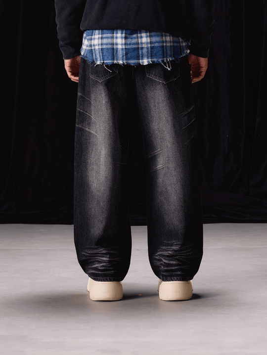 Labt Washed Stretch Whiskers Baggy Jeans | Face 3 Face