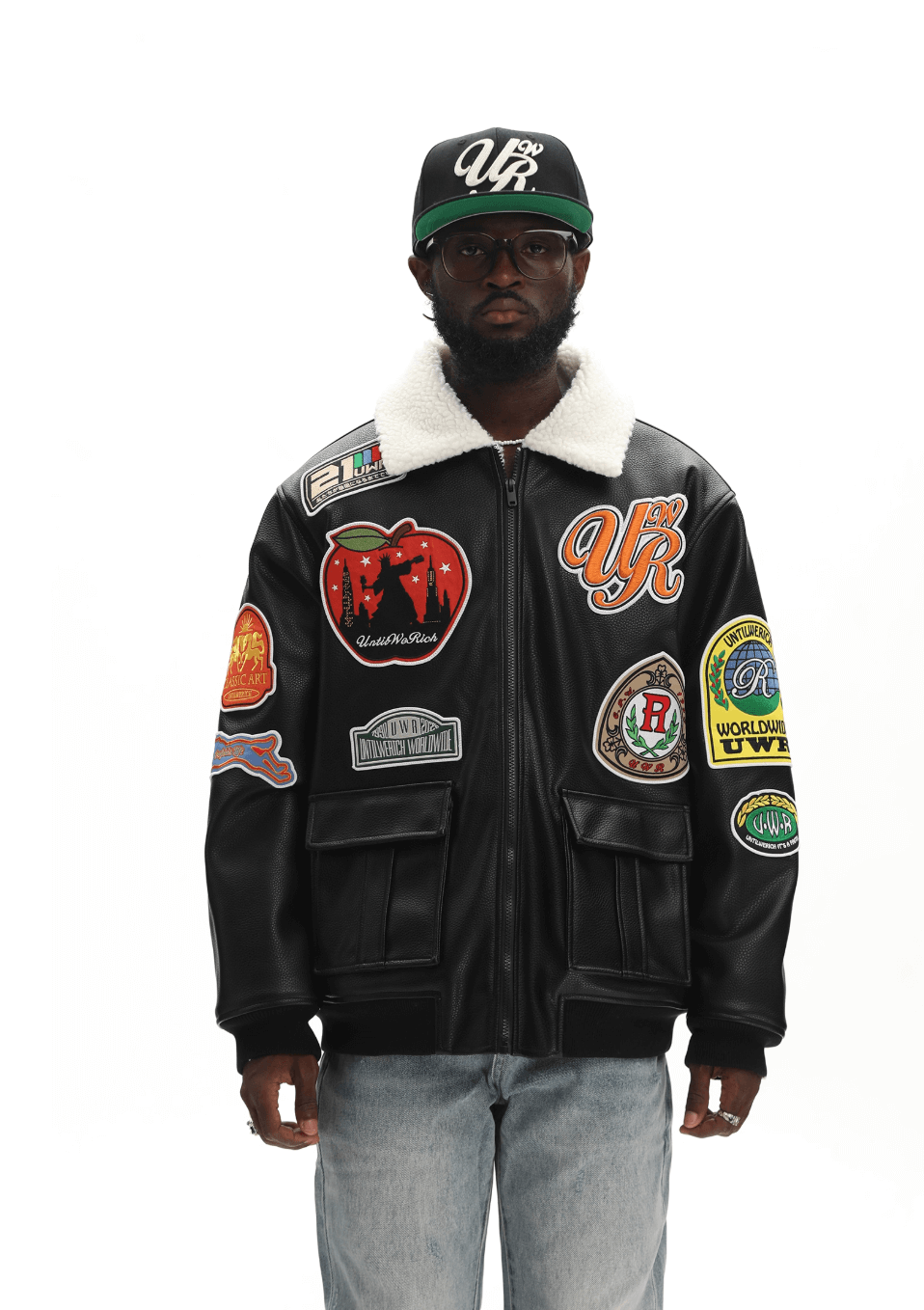 UNTILWERICH PU Leather Fleece Lined Bomber Jacket