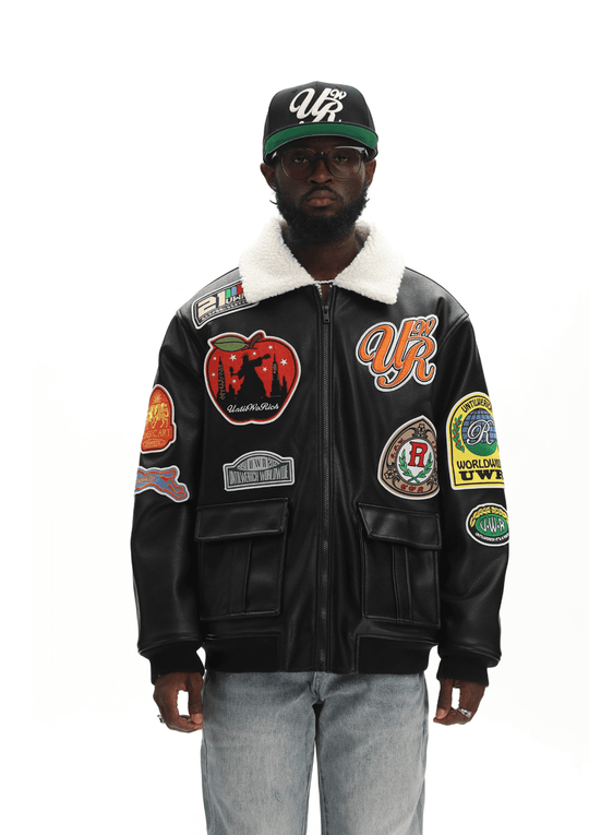 UNTILWERICH PU Leather Fleece Lined Bomber Jacket