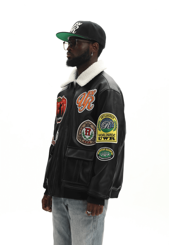 UNTILWERICH PU Leather Fleece Lined Bomber Jacket
