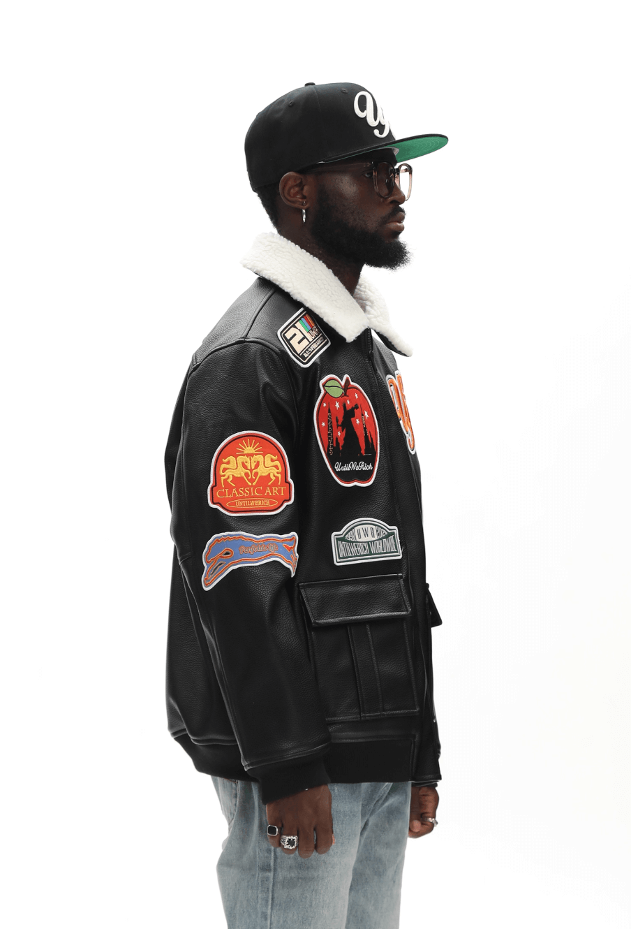 UNTILWERICH PU Leather Fleece Lined Bomber Jacket