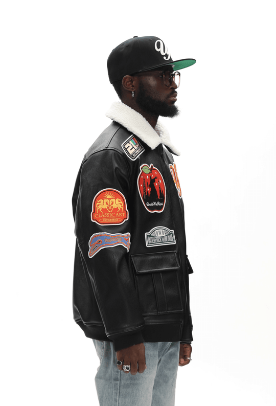 UNTILWERICH PU Leather Fleece Lined Bomber Jacket