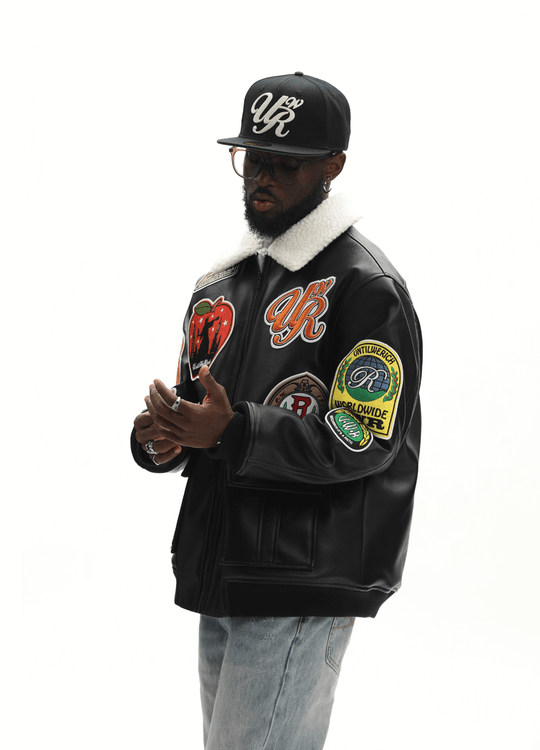 UNTILWERICH PU Leather Fleece Lined Bomber Jacket