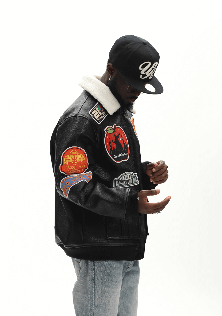 UNTILWERICH PU Leather Fleece Lined Bomber Jacket