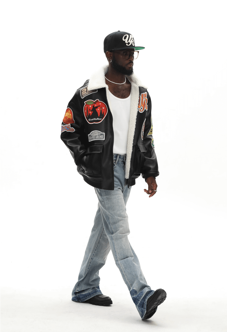 UNTILWERICH PU Leather Fleece Lined Bomber Jacket