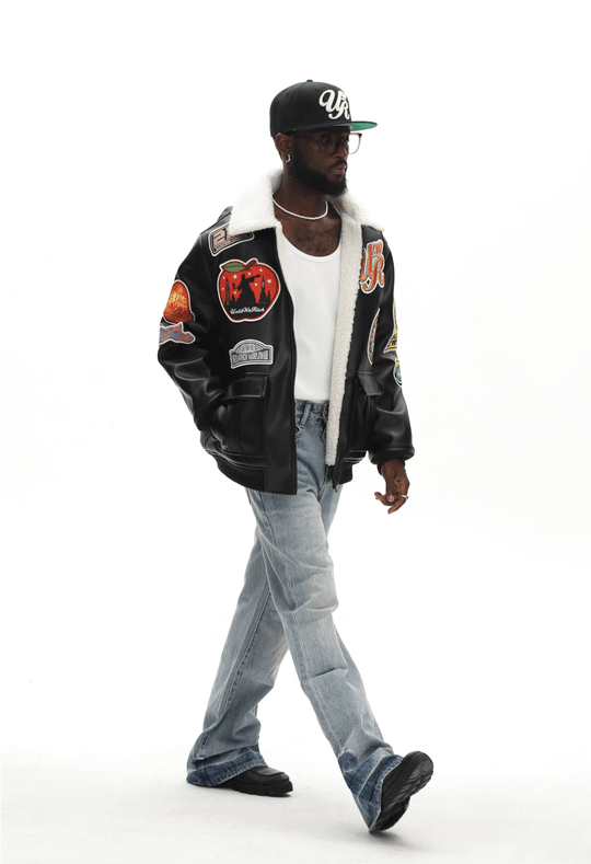 UNTILWERICH PU Leather Fleece Lined Bomber Jacket