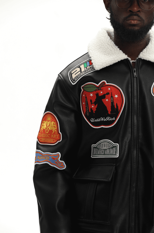 UNTILWERICH PU Leather Fleece Lined Bomber Jacket