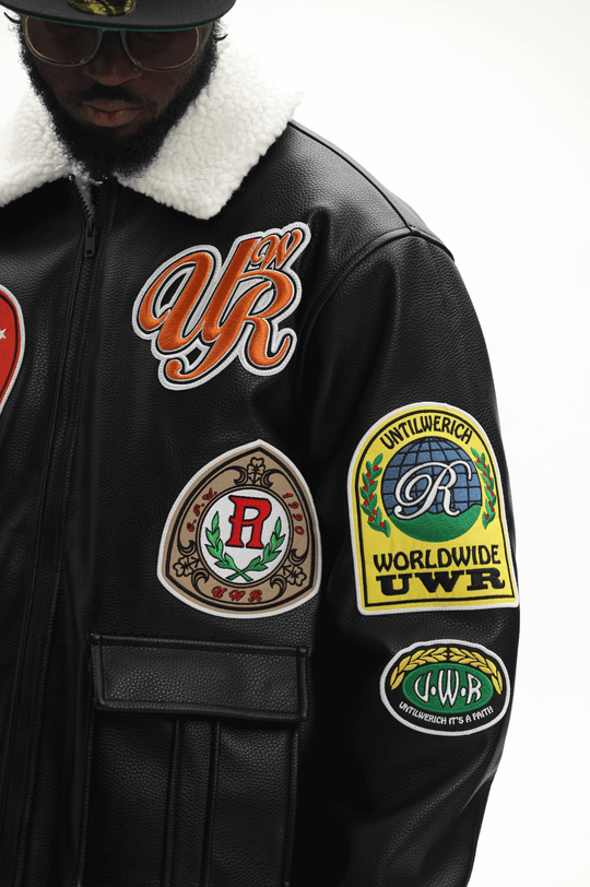 UNTILWERICH PU Leather Fleece Lined Bomber Jacket