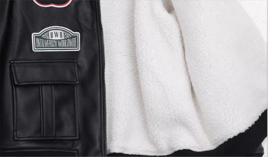 UNTILWERICH PU Leather Fleece Lined Bomber Jacket