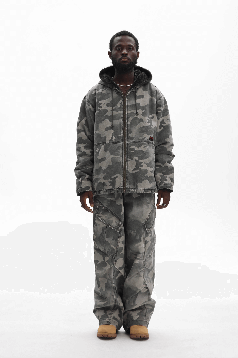 UNTILWERICH Washed Camouflage Hooded Jacket