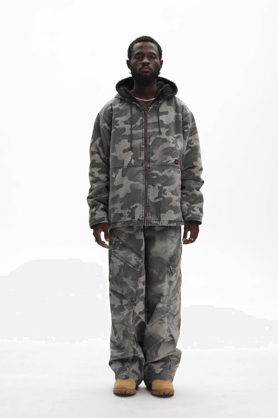 UNTILWERICH Washed Camouflage Hooded Jacket