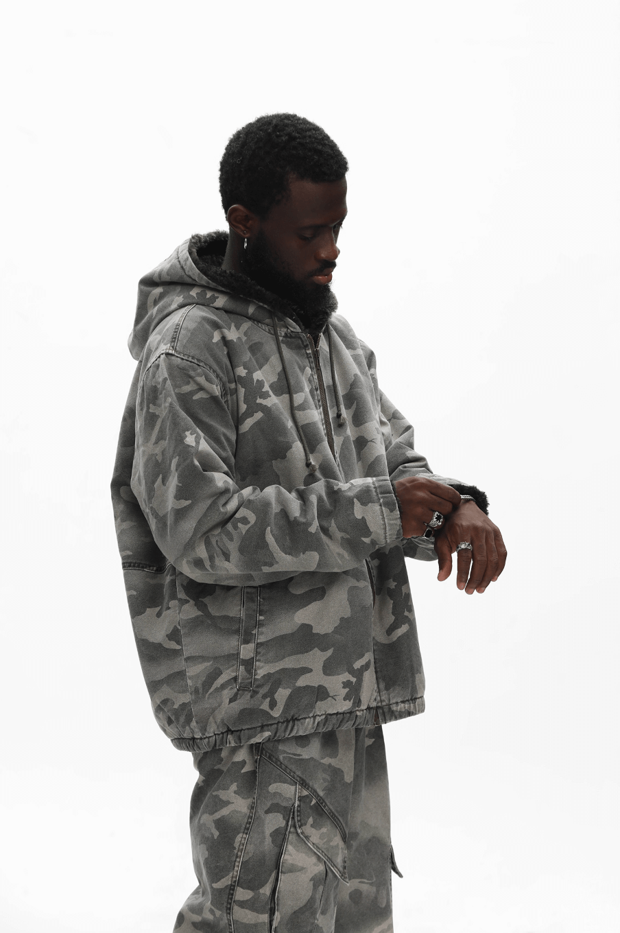 UNTILWERICH Washed Camouflage Hooded Jacket