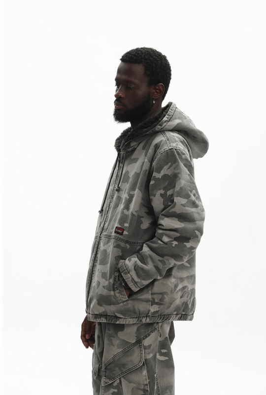UNTILWERICH Washed Camouflage Hooded Jacket