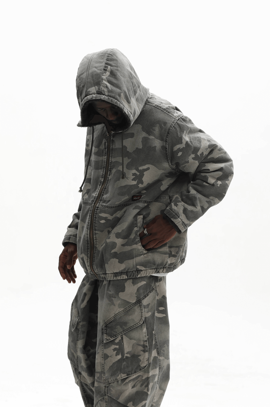 UNTILWERICH Washed Camouflage Hooded Jacket
