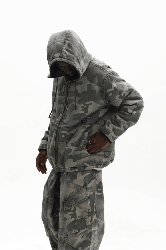 UNTILWERICH Washed Camouflage Hooded Jacket
