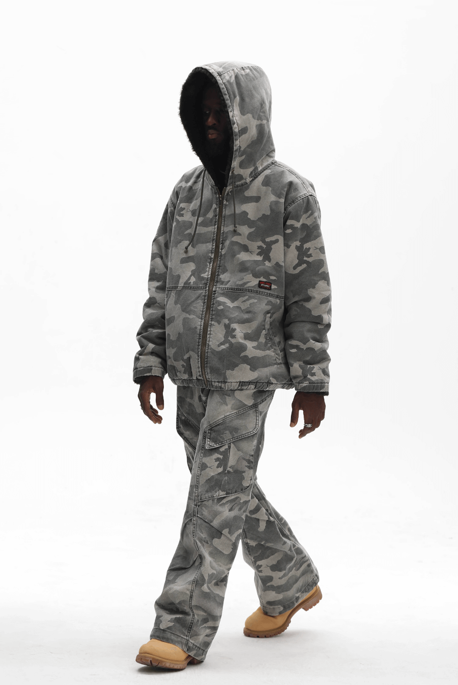 UNTILWERICH Washed Camouflage Hooded Jacket