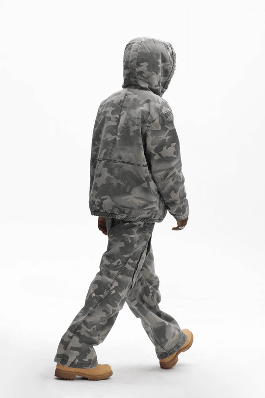 UNTILWERICH Washed Camouflage Hooded Jacket