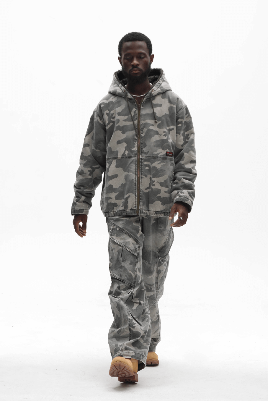 UNTILWERICH Washed Camouflage Hooded Jacket