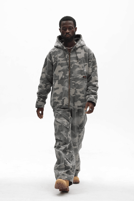 UNTILWERICH Washed Camouflage Hooded Jacket
