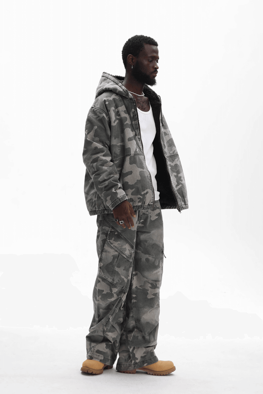 UNTILWERICH Washed Camouflage Hooded Jacket