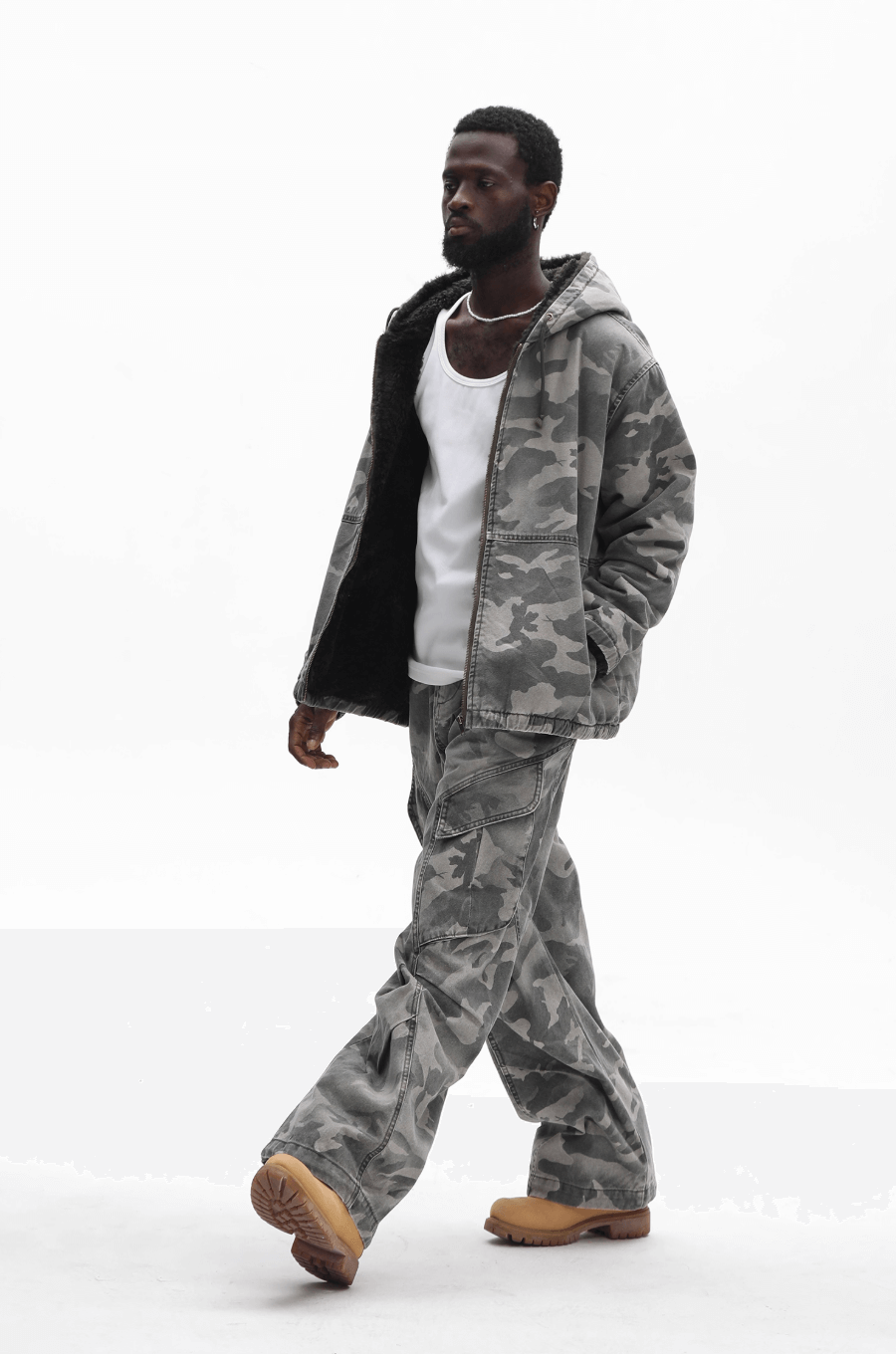 UNTILWERICH Washed Camouflage Hooded Jacket