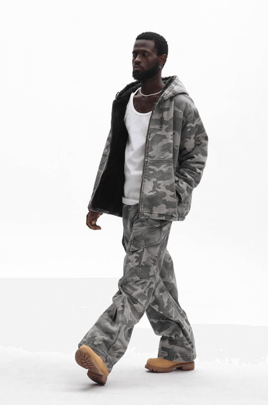 UNTILWERICH Washed Camouflage Hooded Jacket