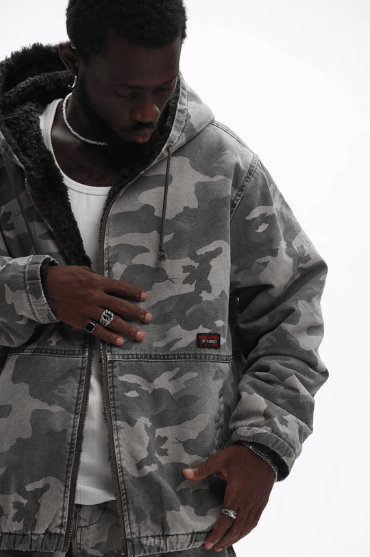UNTILWERICH Washed Camouflage Hooded Jacket