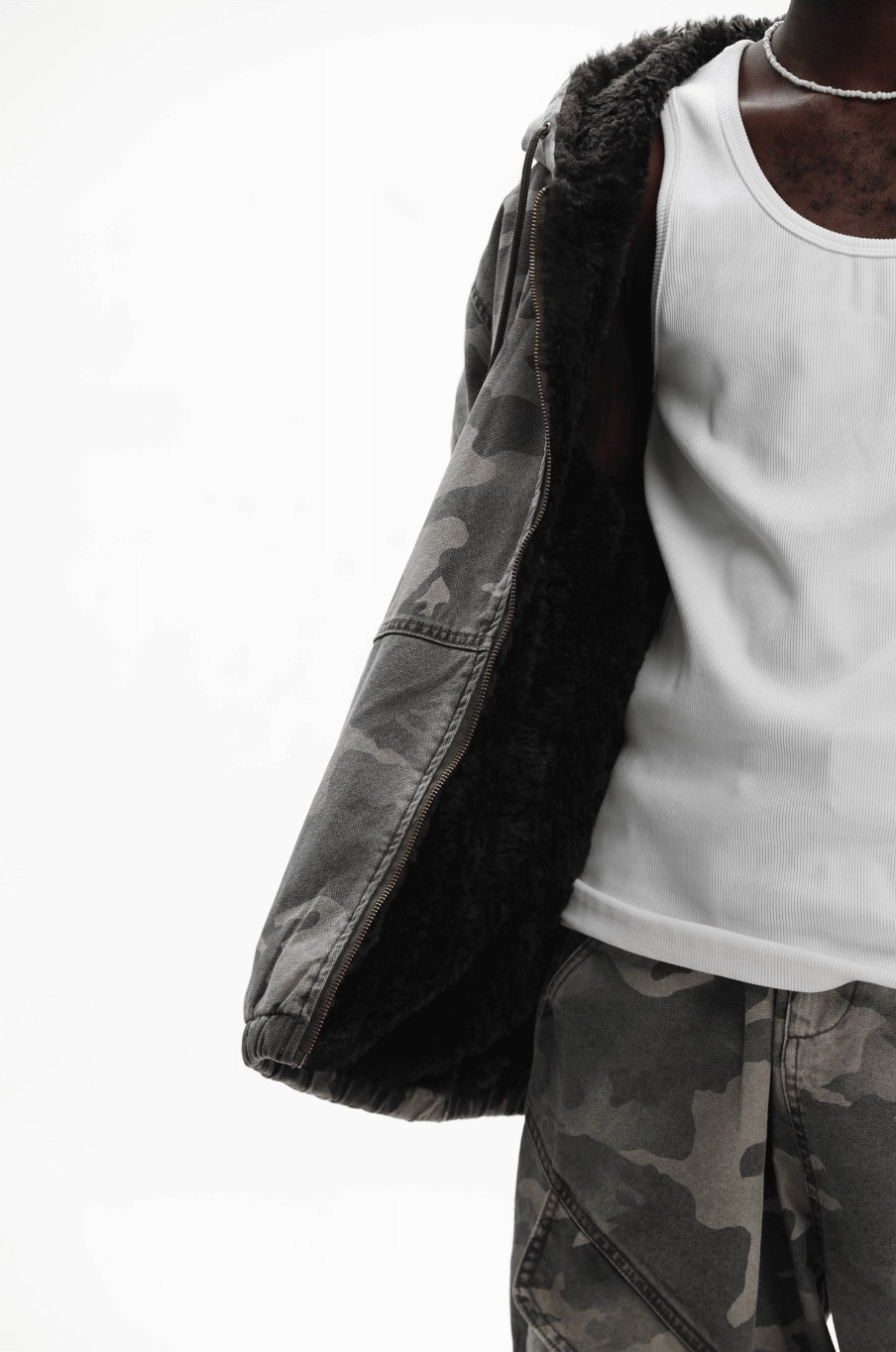 UNTILWERICH Washed Camouflage Hooded Jacket