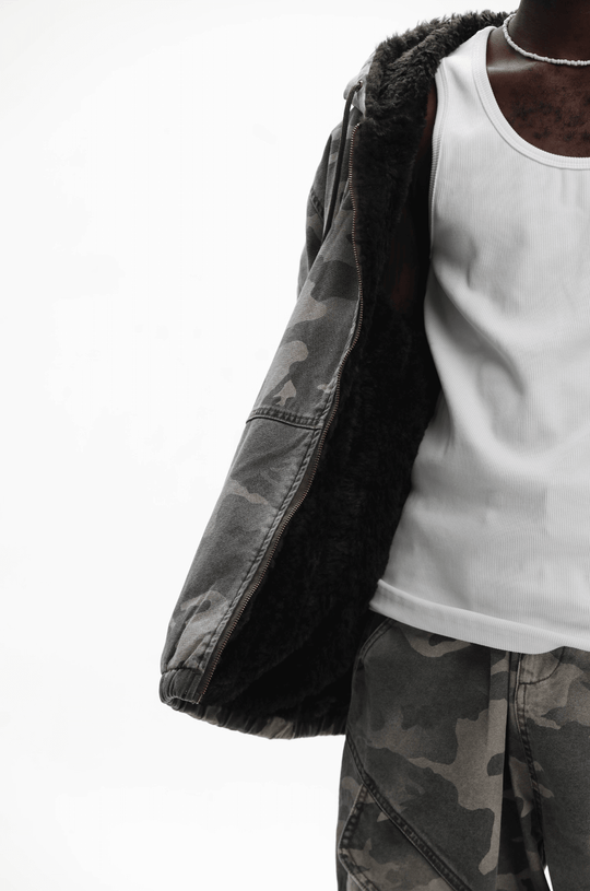 UNTILWERICH Washed Camouflage Hooded Jacket