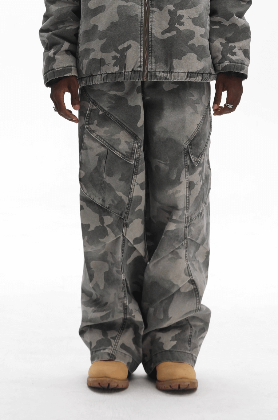 UNTILWERICH Washed Camouflage Work Cargo Pants