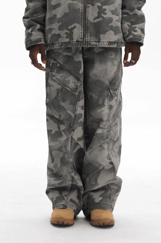 UNTILWERICH Washed Camouflage Work Cargo Pants