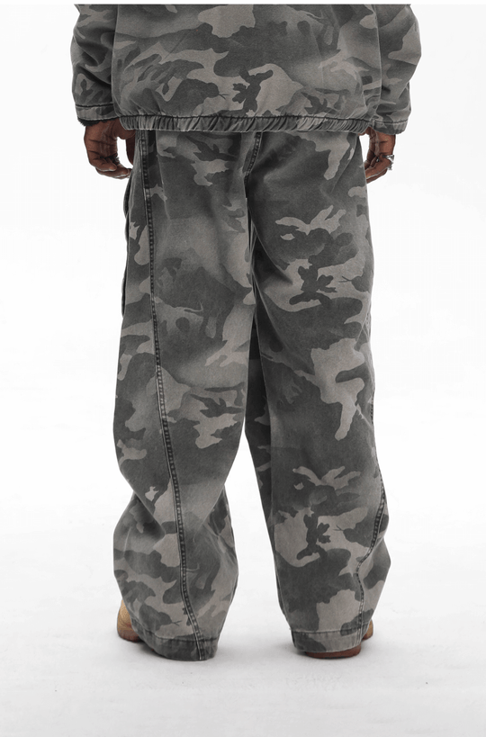 UNTILWERICH Washed Camouflage Work Cargo Pants