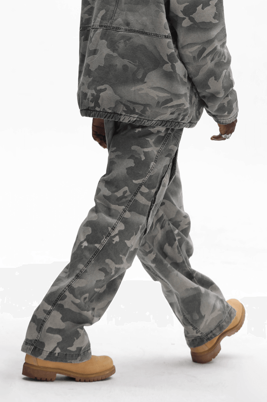 UNTILWERICH Washed Camouflage Work Cargo Pants