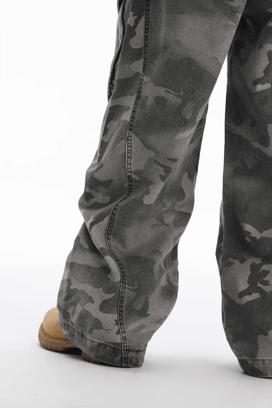 UNTILWERICH Washed Camouflage Work Cargo Pants