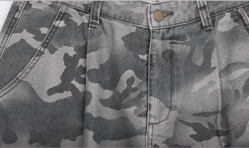 UNTILWERICH Washed Camouflage Work Cargo Pants
