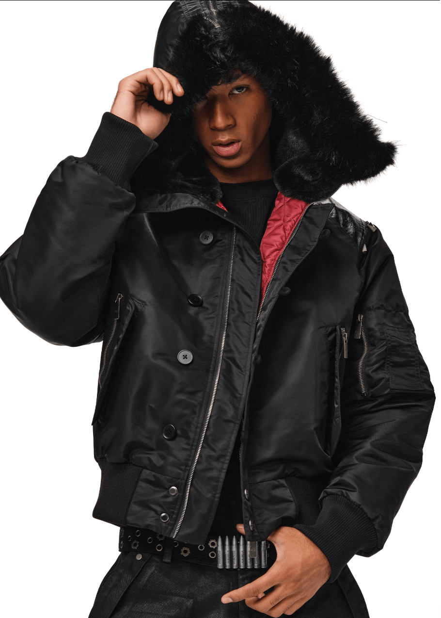 ANTIDOTE Fur Leather Studded N2B Bomber Jacket | Face 3 Face