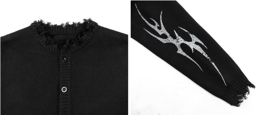 ANTIDOTE Distressed Frayed Tribal Print Knit Cardigan | Face 3 Face