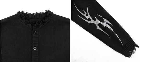 ANTIDOTE Distressed Frayed Tribal Print Knit Cardigan | Face 3 Face