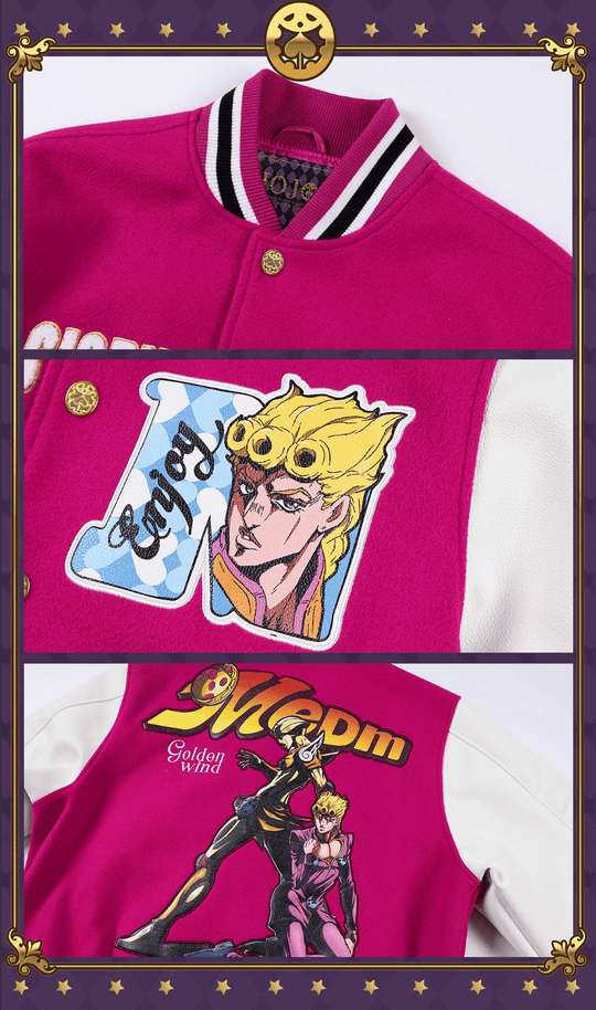 MEDM × JOJO Embroidered Patch Varsity Jacket | Face 3 Face