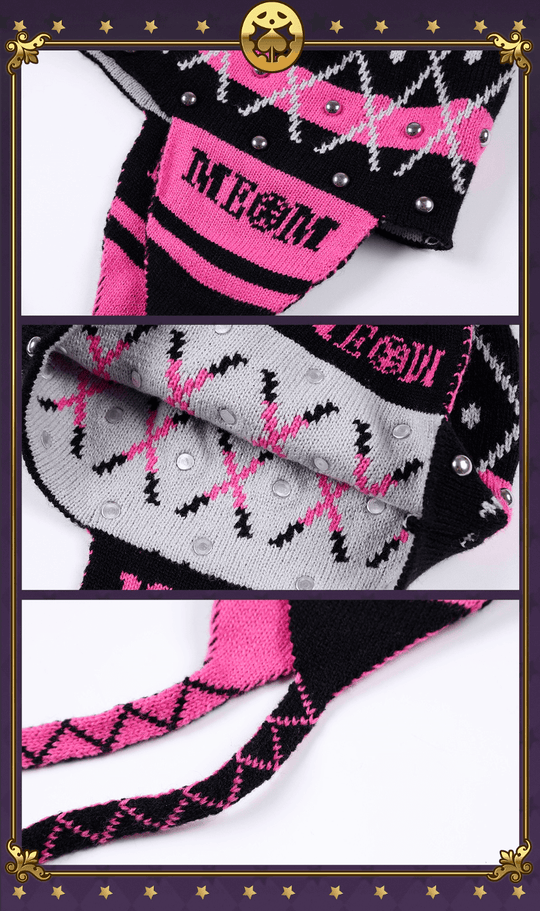 MEDM × JOJO Studded Plaid Ear Flap Beanie | Face 3 Face