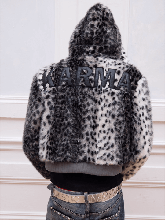 KARMANISTIC Leopard Fur Hooded Jacket | Face 3 Face