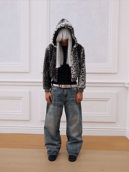 KARMANISTIC Leopard Fur Hooded Jacket | Face 3 Face