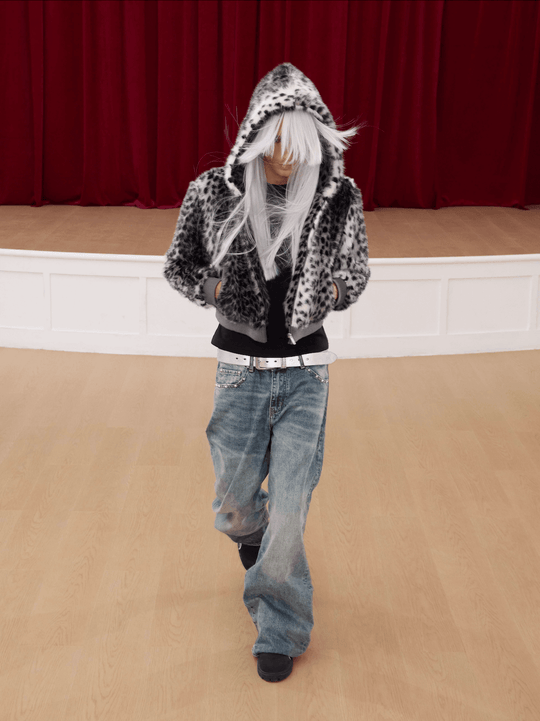 KARMANISTIC Leopard Fur Hooded Jacket | Face 3 Face