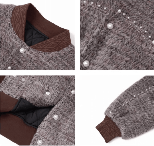 S45 Pearl Studded Fur Varsity Jacket | Face 3 Face