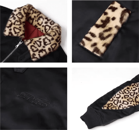 S45 Leopard Trim Patchwork MA-1 Bomber Jacket | Face 3 Face