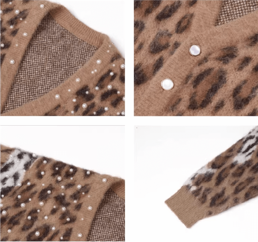 S45 Pearl Studded Leopard Knit Cardigan | Face 3 Face