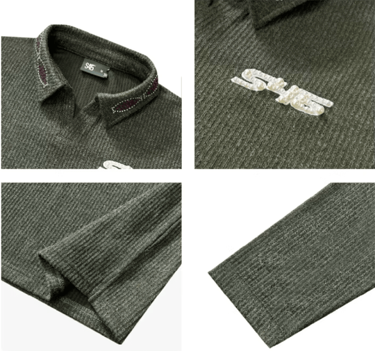 S45 Pearl and Rhinestone Long Sleeve Polo | Face 3 Face