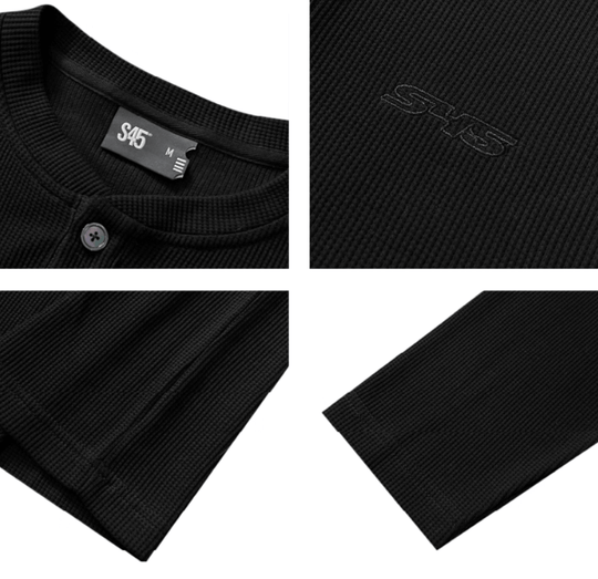 S45 Waffle Henley Neck Long Sleeve Tee | Face 3 Face
